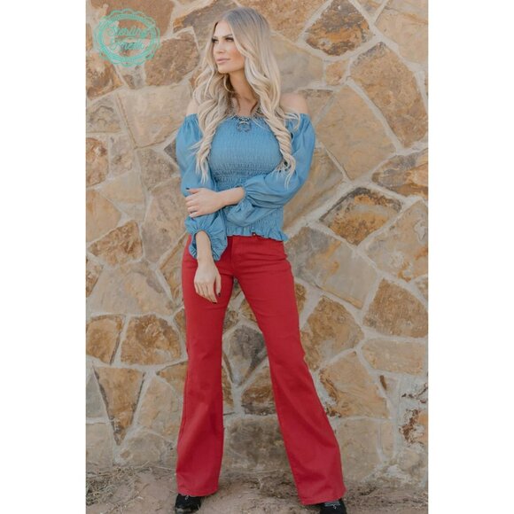 NWT Western Sterling Kreek Red Flared Jeans Size 3/4 Cotton/Spandex Stretch - Picture 1 of 10